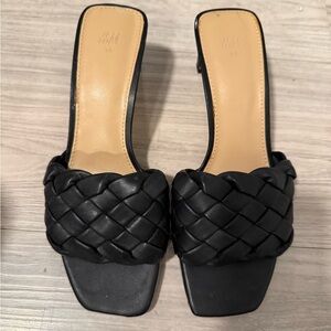 H&M black braided mule sandals block heel Women’s 36 US 5.5/6